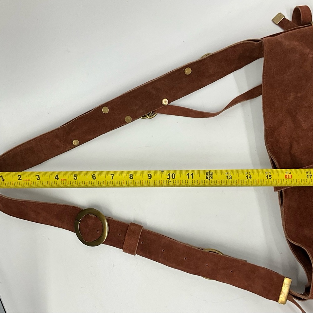 Free People Leather Suede Hobo Bag Brown Slouchy Fringe Western Boho - Picture 15 of 15